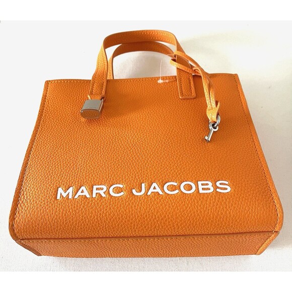 New Marc Jacobs Mini Grind Leather Tote Tangerine - Picture 2 of 5